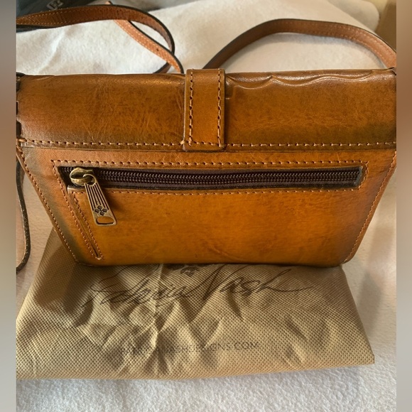 Patricia Nash Torri Crossbody Bag Greek Gold Embossed Floral Tooled Leather - Picture 2 of 16